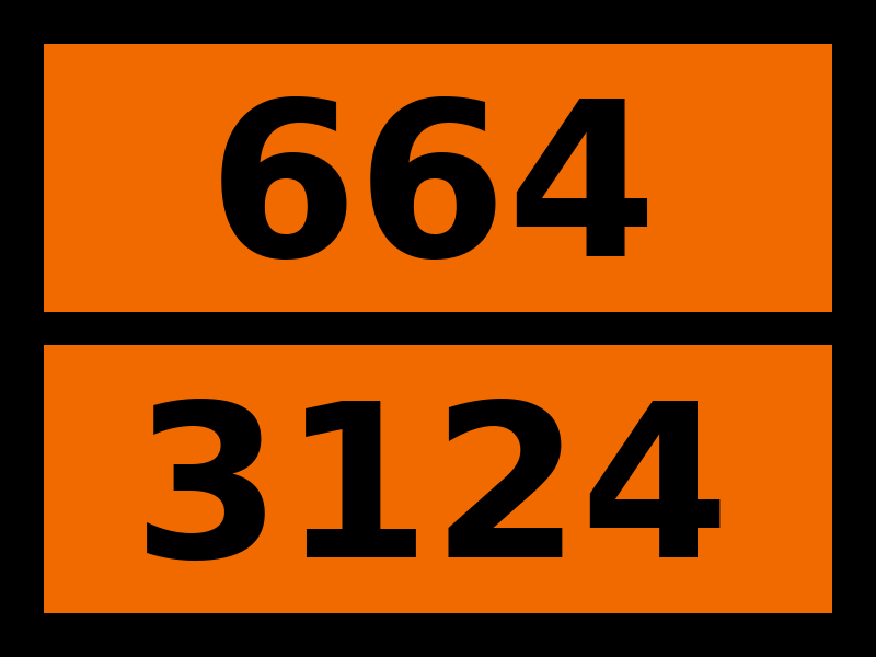 Табличка опасный груз "664-3124. Вещество твердое токсичное, самонагревающееся, н.у.к."