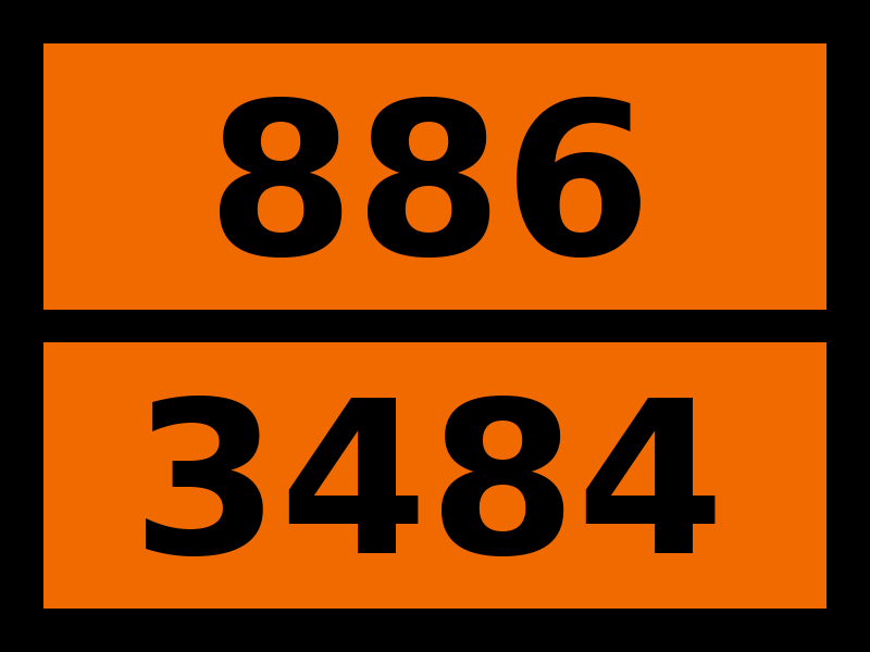 Табличка опасный груз "886-3484. Гидразина водный раствор легковоспламеняющийся с массовой долей гидразина более 37%"