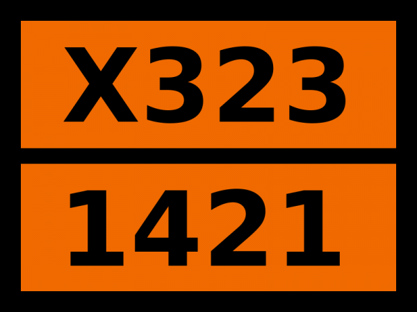 Табличка опасный груз "X323-1421. Щелочных металлов сплав жидкий, н.у.к."