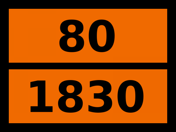 Табличка опасный груз "80-1830. Кислота серная, содержащая более 51% кислоты"