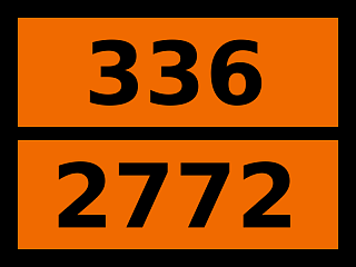 Табличка опасный груз "336-2772. Пестицид на основе тиокарбаматов жидкий легковоспламеняющийся"