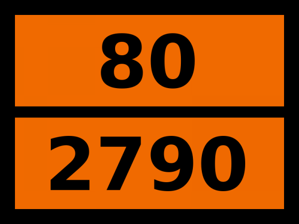 Табличка опасный груз "80-2790. Кислоты уксусной раствор с массовой долей кислоты не менее 50%"