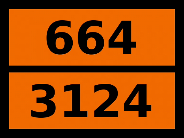 Табличка опасный груз "664-3124. Вещество твердое токсичное, самонагревающееся, н.у.к."