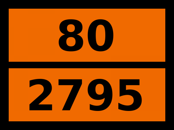 Табличка опасный груз "80-2795. Батареи жидкостные щелочные электрические аккумуляторные"