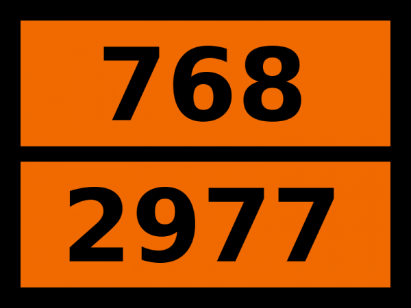 Табличка опасный груз "768-2977. Радиоактивный материал, урана гексафторид, делящийся"