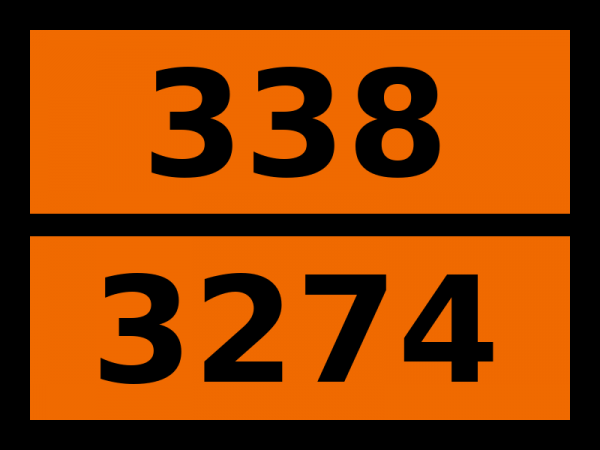 Табличка опасный груз "338-3274. Алкоголятов раствор, н.у.к., в спирте"