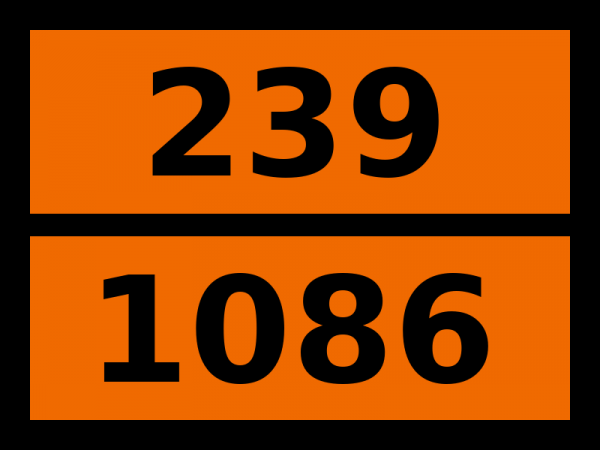 Табличка опасный груз "239-1086. Винилхлорид стабилизированный"