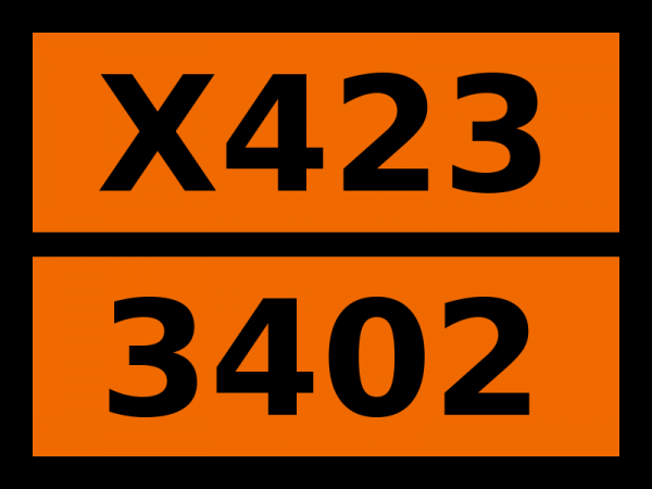 Табличка опасный груз "X423-3402. Амальгама щелочно-земельных металлов твердая"