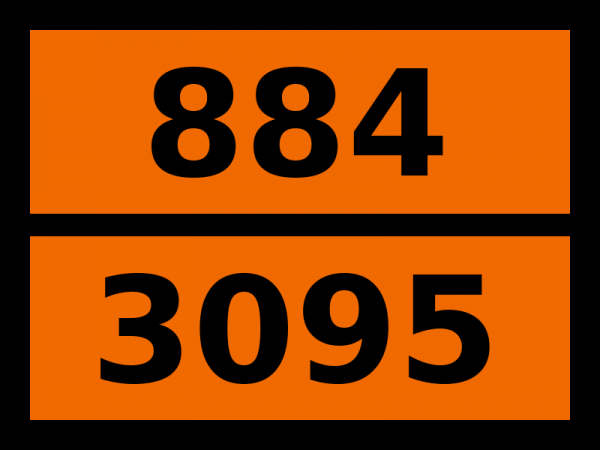 Табличка опасный груз "884-3095. Вещество твердое коррозионное, самонагревающееся, н.у.к."