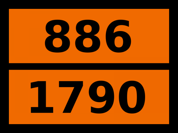 Табличка опасный груз "886-1790. Кислоты фтористоводородной раствор с содержанием водорода фторида более 60%"