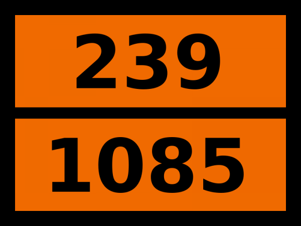 Табличка опасный груз "239-1085. Винилбромид стабилизированный"