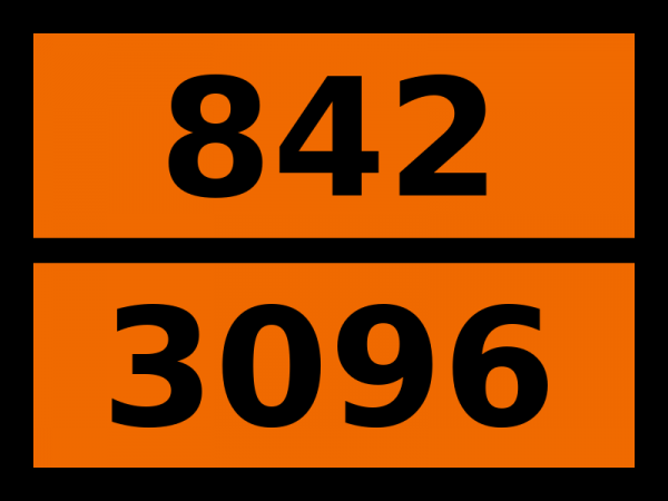 Табличка опасный груз "842-3096. Вещество твердое коррозионное, реагирующее с водой, н.у.к."