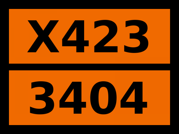 Табличка опасный груз "X423-3404. Калия-натрия сплавы твердые"