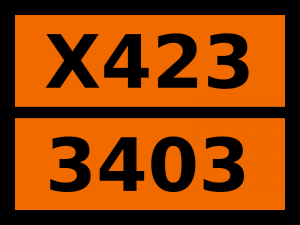 Табличка опасный груз "X423-3403. Калия металлические сплавы твердые"