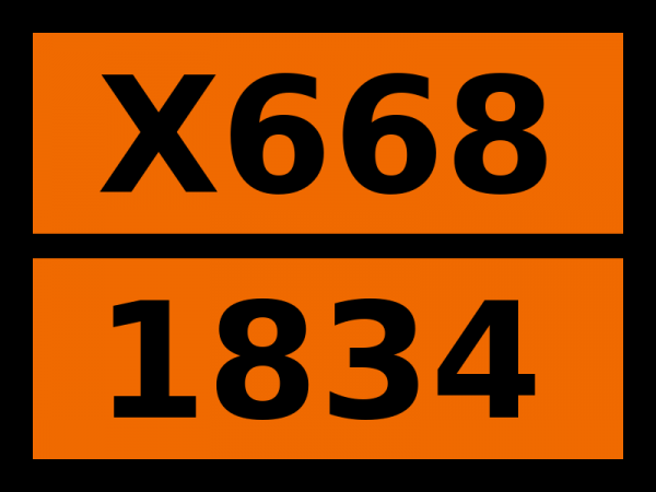 Табличка опасный груз "X668-1834. Сульфурилхлорид"