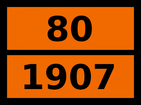 Табличка опасный груз "80-1907. Известь натронная, содержащая более 4% натрия гидроксида"