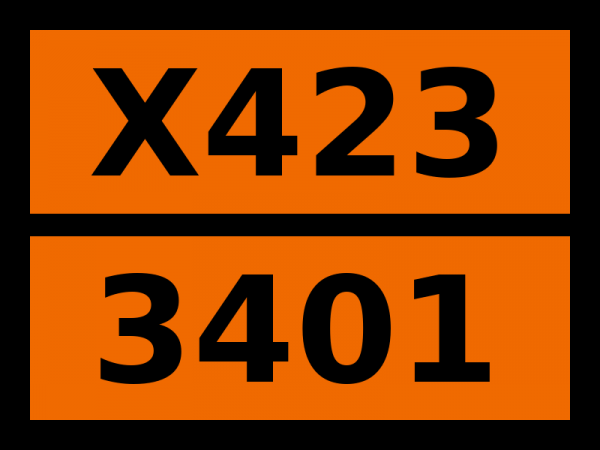 Табличка опасный груз "X423-3401. Амальгама щелочных металлов твердая"