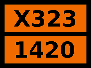 Табличка опасный груз "X323-1420. Калия металлические сплавы жидкие"