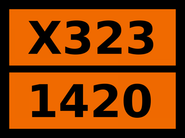 Табличка опасный груз "X323-1420. Калия металлические сплавы жидкие"