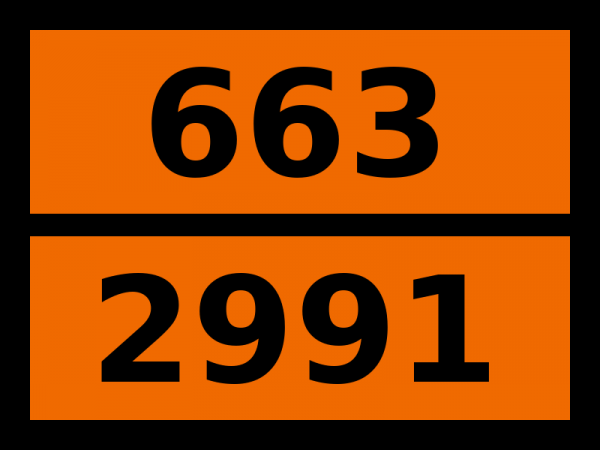 Табличка опасный груз "663-2991. Пестицид на основе карбаматов жидкий токсичный"
