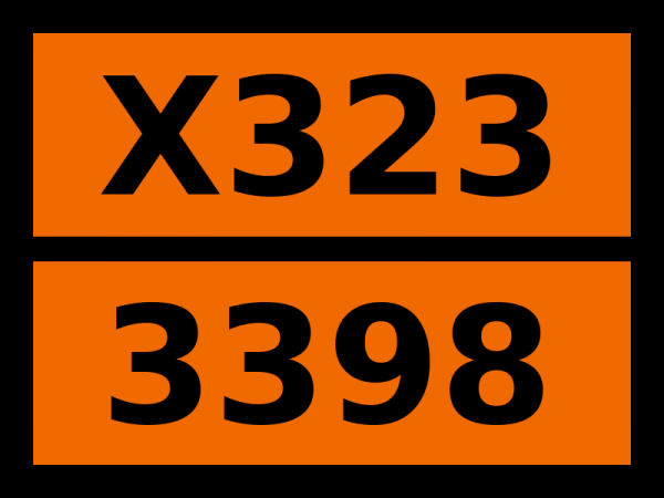Табличка опасный груз "X323-3398. Вещество металлоорганическое, реагирующее с водой, жидкое"