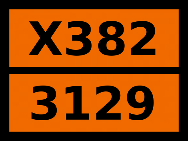 Табличка опасный груз "X382-3129. Жидкость, реагирующая с водой, коррозионная, н.у.к."