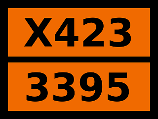 Табличка опасный груз "X423-3395. Вещество металлоорганическое, реагирующее с водой, твердое"